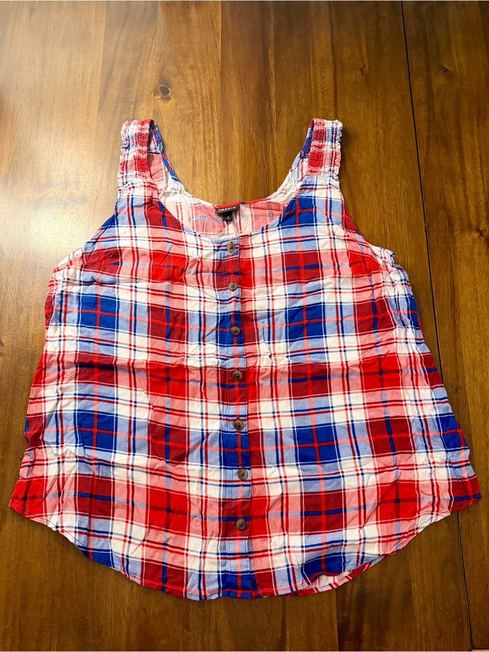 Torrid Plaid Button-Front Sleeveless Top in Red, White & Blue